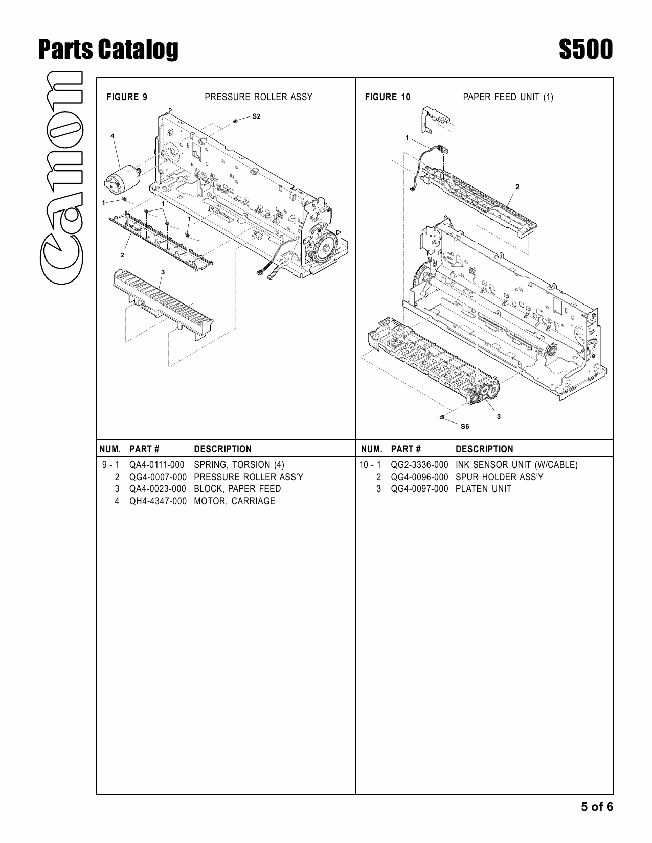 Canon PIXUS S500 Parts Catalog Manual-6